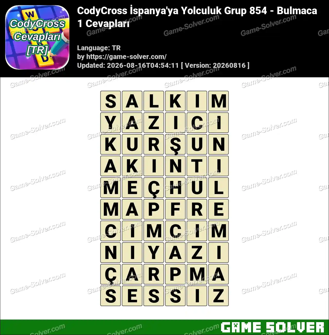 CodyCross İspanya’ya Yolculuk Grup 854 – Bulmaca 1 Cevapları